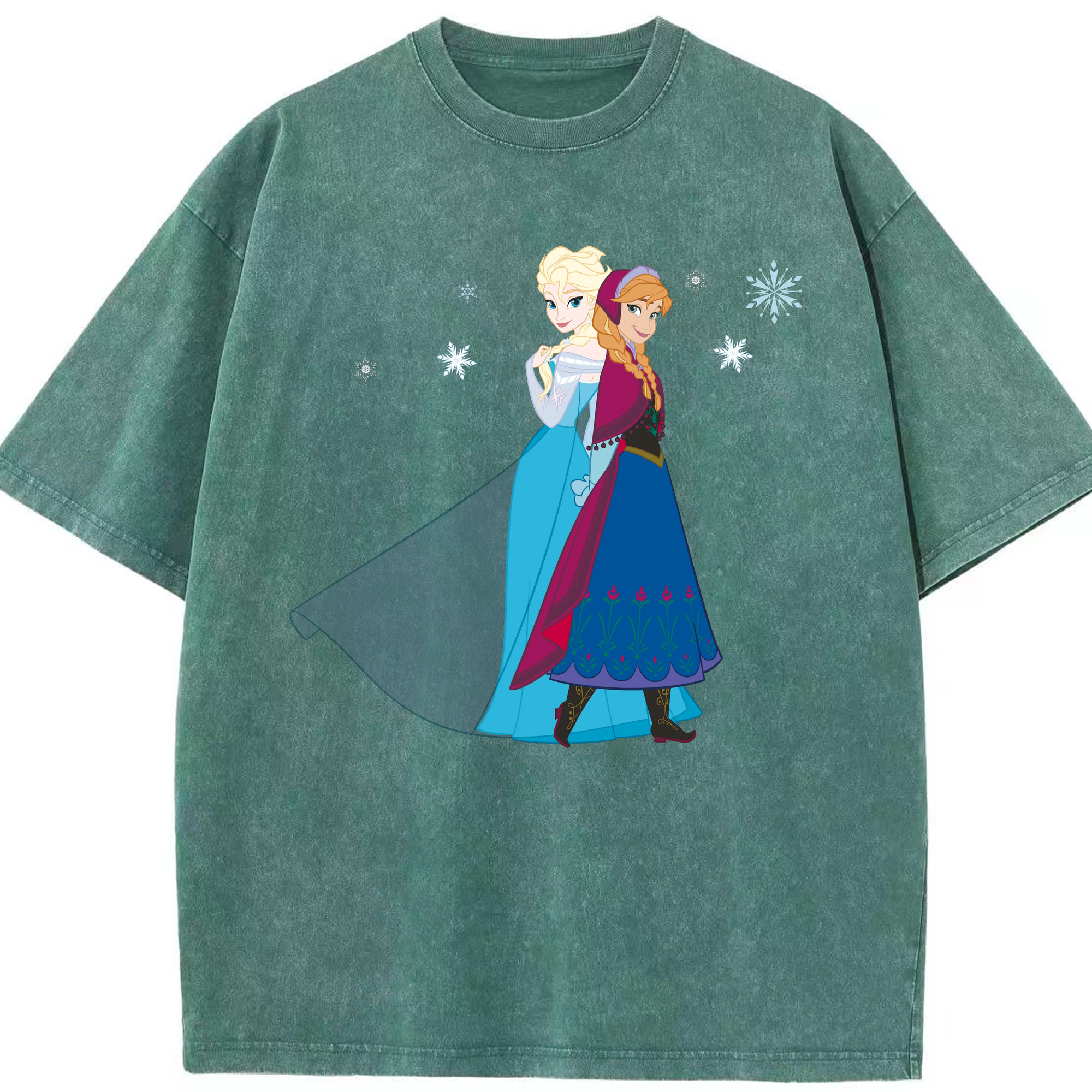 （画像用） アナと雪の女王 アンナ エルサ Frozen Anna Elsa 綿100% ヴィンテージ風 半袖Tシャツ（フロントプリント）
